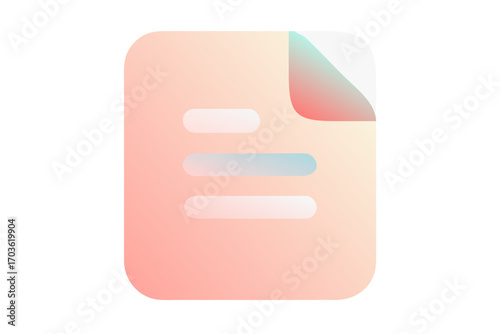 A minimalist icon representing a document or paper with text lines, featuring a soft gradient of pink and blue, isolated on a