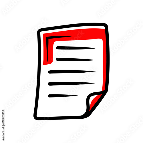 A handdrawn illustration of a document with lines of text, isolated on a, symbolizing information or a report