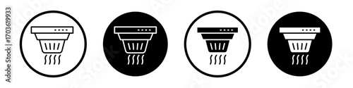 Smoke detector icon collection in black and white filled and outlined style for web.
