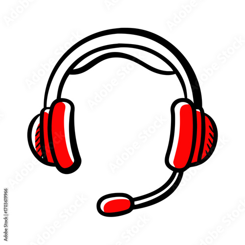 A red and black cartoonstyle headset with a microphone, isolated on a, perfect for gaming or communication concepts