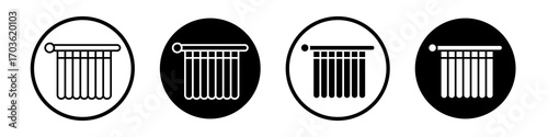 Shower curtain icon collection in black and white filled and outlined style for web.