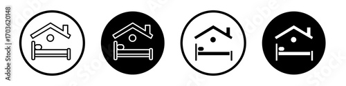 Shelter beds icon collection in black and white filled and outlined style for web.