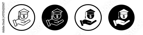 School fees icon collection in black and white filled and outlined style for web.