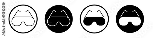 Safety glasses icon collection in black and white filled and outlined style for web.