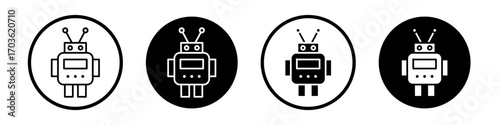 Robo icon collection in black and white filled and outlined style for web.