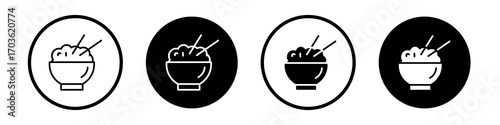 Rice bowl icon collection in black and white filled and outlined style for web.