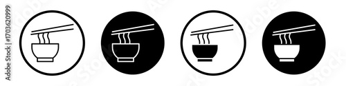 Ramen icon collection in black and white filled and outlined style for web.