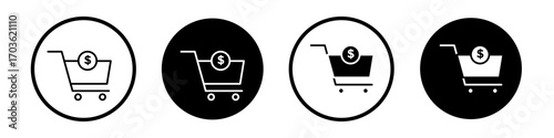 Purchase order icon collection in black and white filled and outlined style for web.
