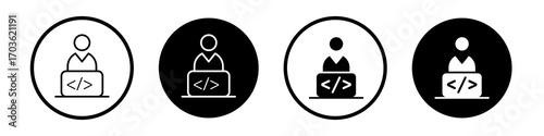 Programmer icon collection in black and white filled and outlined style for web.