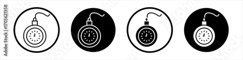Pocket watch icon collection in black and white filled and outlined style for web.