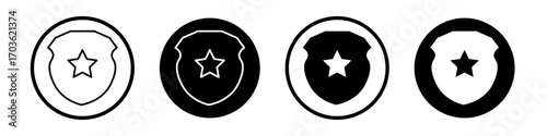 Police badge icon collection in black and white filled and outlined style for web.