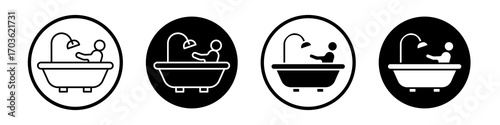Person Bathing icon collection in black and white filled and outlined style for web.