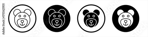 Panda bear icon collection in black and white filled and outlined style for web.