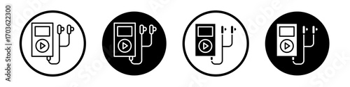 Mp3 Player icon collection in black and white filled and outlined style for web.