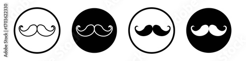 Moustache icon collection in black and white filled and outlined style for web.