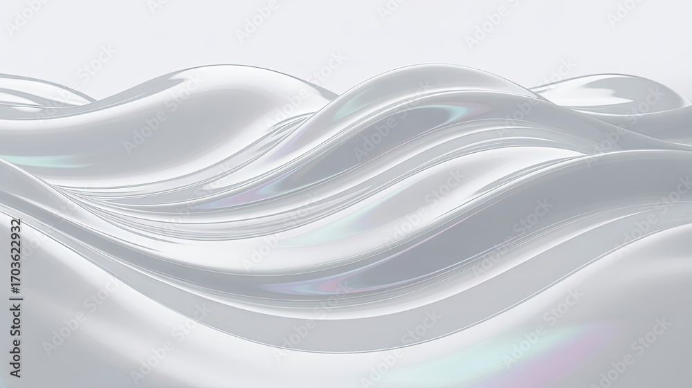 Obraz premium abstract fluid waves in soft white tones with iridescent highlights for modern design and digital art projects - AI Generated Digital Art