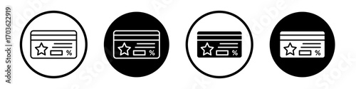 Loyalty card icon collection in black and white filled and outlined style for web.