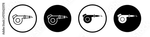 Leaf blower icon collection in black and white filled and outlined style for web.