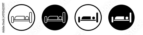 Laying in bed icon collection in black and white filled and outlined style for web.