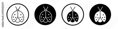 Ladybug icon collection in black and white filled and outlined style for web.