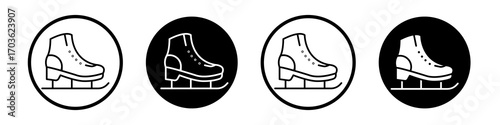Ice skating icon collection in black and white filled and outlined style for web.