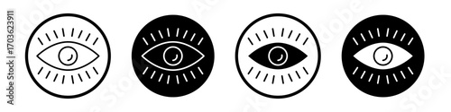 Impressions icon collection in black and white filled and outlined style for web.