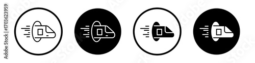 Hyperloop icon collection in black and white filled and outlined style for web.