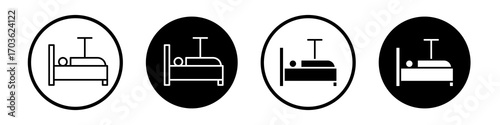 Hospital bed icon collection in black and white filled and outlined style for web.