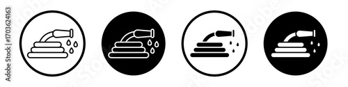 Hose icon collection in black and white filled and outlined style for web.