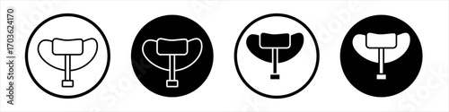Horse saddle icon collection in black and white filled and outlined style for web.