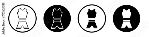 Gym clothes icon collection in black and white filled and outlined style for web.
