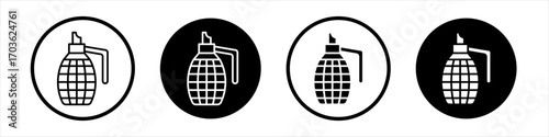 Granade icon collection in black and white filled and outlined style for web.