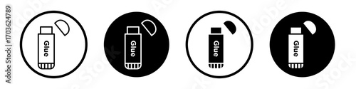 Glue stick icon collection in black and white filled and outlined style for web.