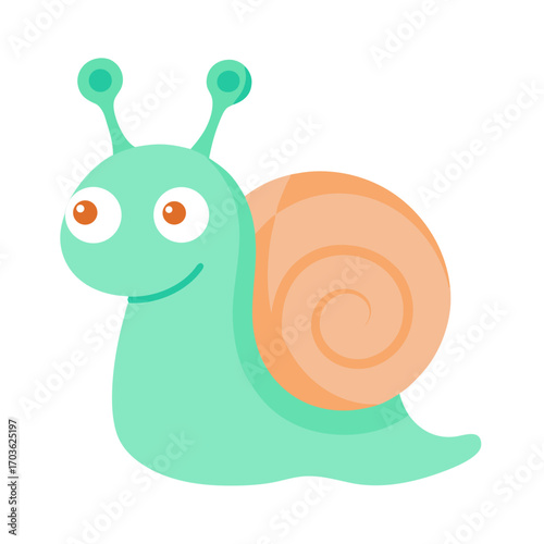 Cartoon snail vector illustration featuring a cheerful mollusk with a spiral shell on white background