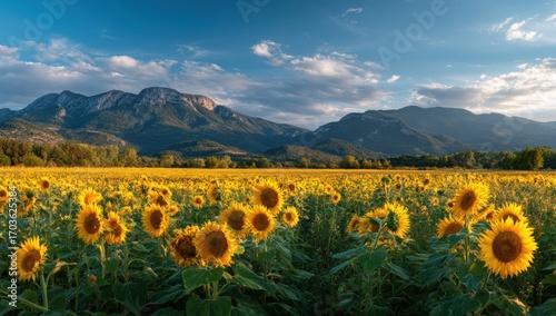 Wallpaper Mural Panoramic sunflower field with mountains (1) Torontodigital.ca