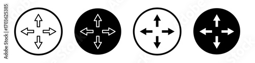 Four directions icon collection in black and white filled and outlined style for web.