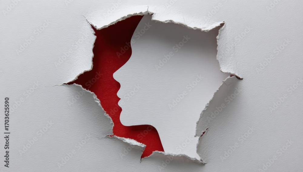 custom made wallpaper toronto digitalProfile silhouette of a woman through torn white paper on red background