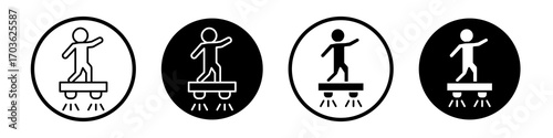 Flyboard icon collection in black and white filled and outlined style for web.