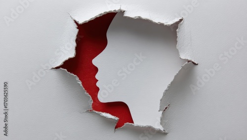 Wallpaper Mural Profile silhouette of a woman through torn white paper on red background Torontodigital.ca