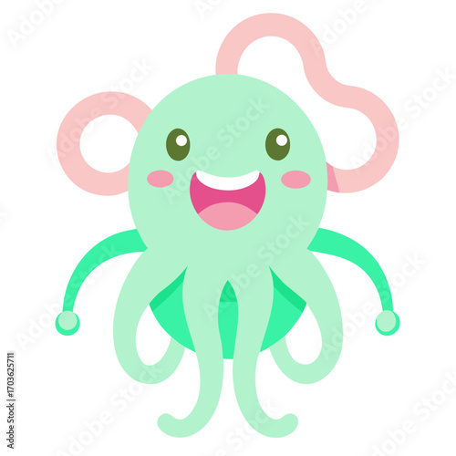 Cartoon octopus with happy face illustration for kids books and educational material with sea theme design