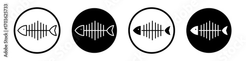 Fish bone icon collection in black and white filled and outlined style for web.
