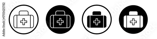 First aid kit icon collection in black and white filled and outlined style for web.
