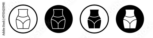 Female hips and waist icon collection in black and white filled and outlined style for web.