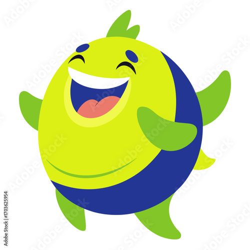 Happy Cartoon Fish Character with Bright Colors and Cheerful Expression on White Background