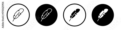 Feather icon collection in black and white filled and outlined style for web.