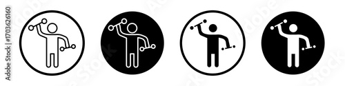 Exercise icon collection in black and white filled and outlined style for web.