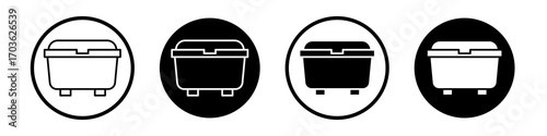 Dumpster icon collection in black and white filled and outlined style for web.