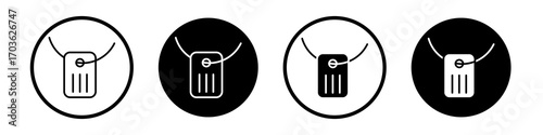 Dog tag icon collection in black and white filled and outlined style for web.