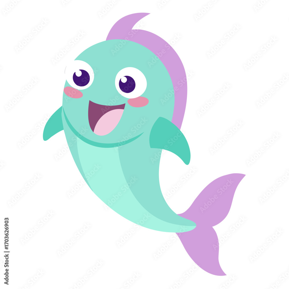 Fototapeta premium Cheerful Cartoon Fish with Wide Smile and Playful Expression Isolated on White Background Illustration