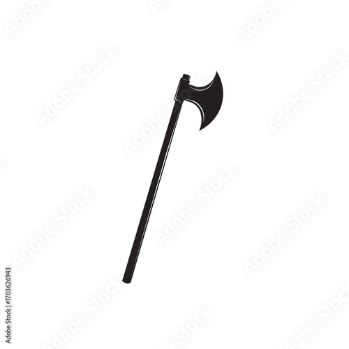 Poleaxe silhouette. Long handled axe poleaxe silhouette, historical weapon icon.